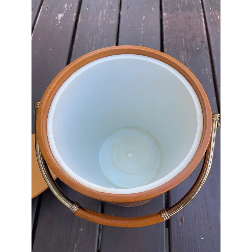 Vintage Cheetah Wildlife Ice Bucket Mid Century Modern Orange‎ Vinyl Barware